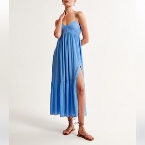 NWT Abercrombie Crinkle Textured Ruched Maxi Dress